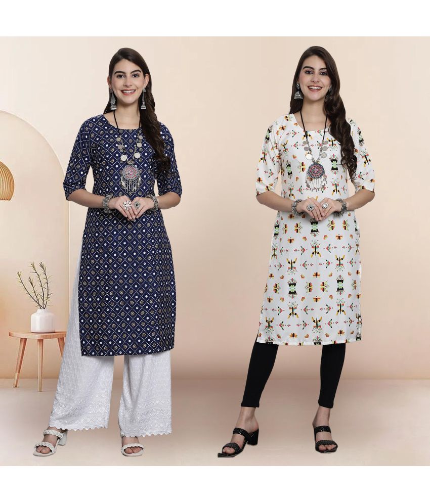     			1 Stop Fashion Pack of 2 Crepe Printed Straight Women's Kurti - ( Multicolor1 )