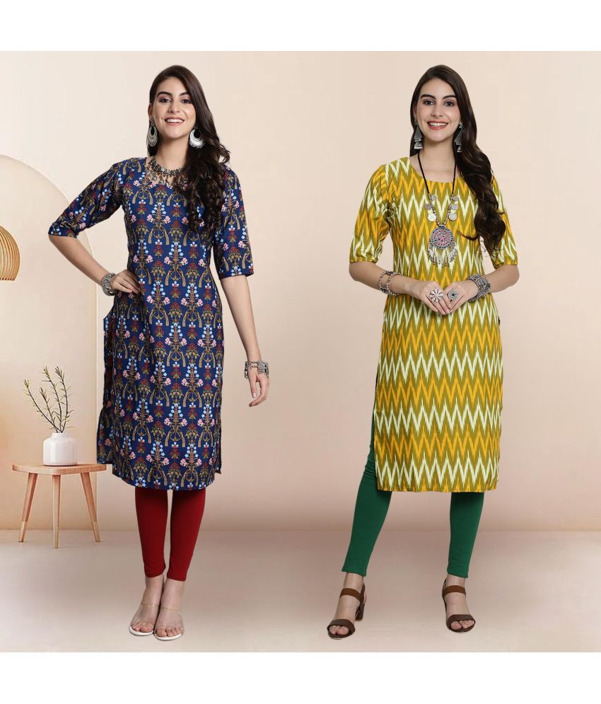     			1 Stop Fashion Pack of 2 Crepe Printed Straight Women's Kurti - ( Multicolor1 )