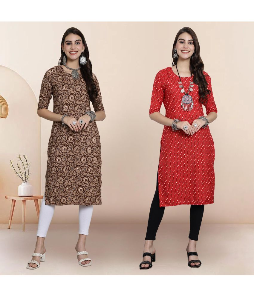     			1 Stop Fashion Pack of 2 Crepe Printed Straight Women's Kurti - ( Multicolor4 )