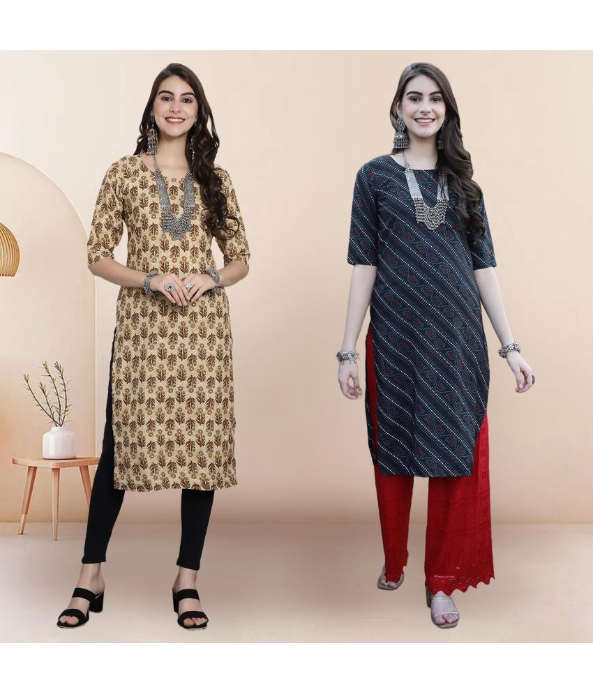     			1 Stop Fashion Pack of 2 Crepe Printed Straight Women's Kurti - ( Multicolor2 )