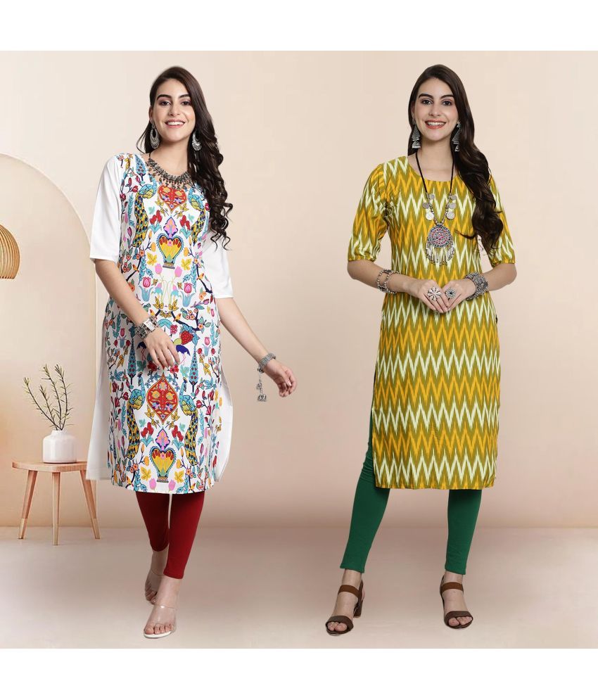     			1 Stop Fashion Pack of 2 Crepe Printed Straight Women's Kurti - ( Multicolor2 )