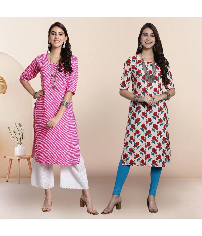     			1 Stop Fashion Pack of 2 Crepe Printed Straight Women's Kurti - ( Multicolor4 )