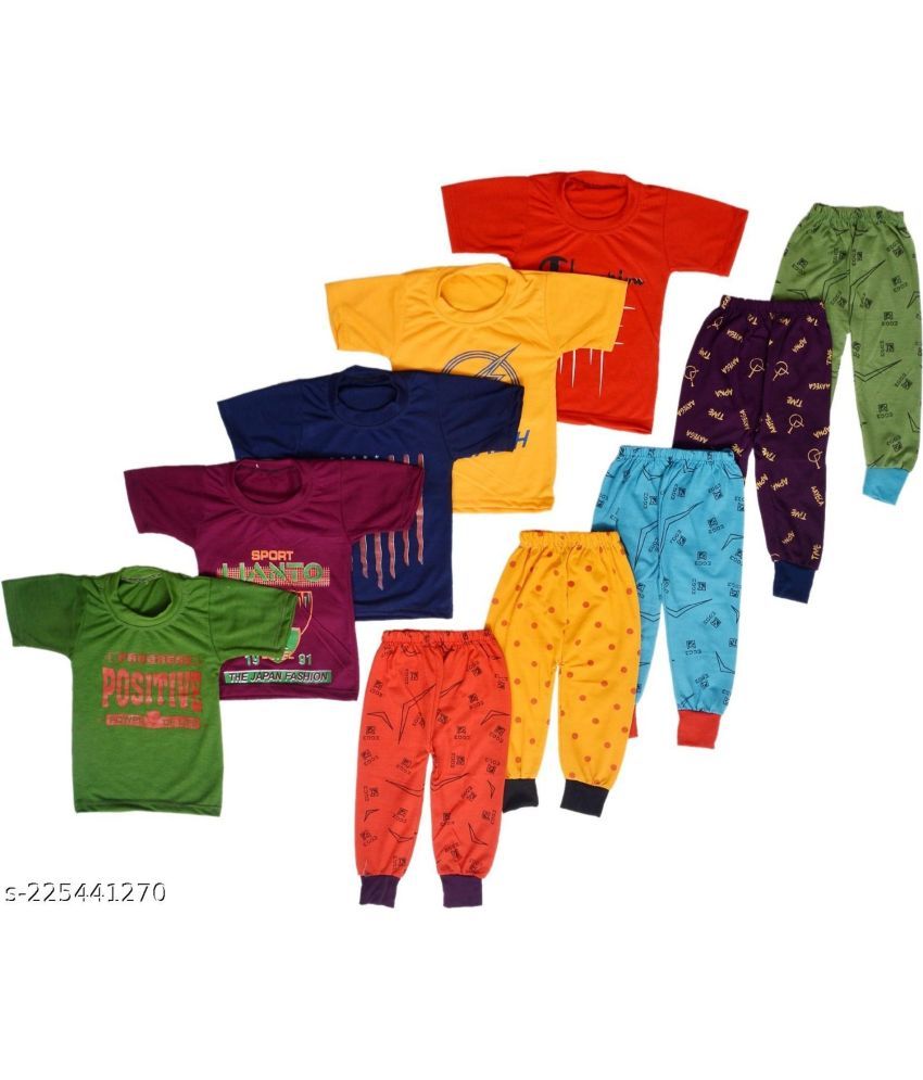     			DIAMOND EXPORTER Pack of 5 Baby Boys Cotton Blend T-Shirts & Pants Set ( Multicolor )