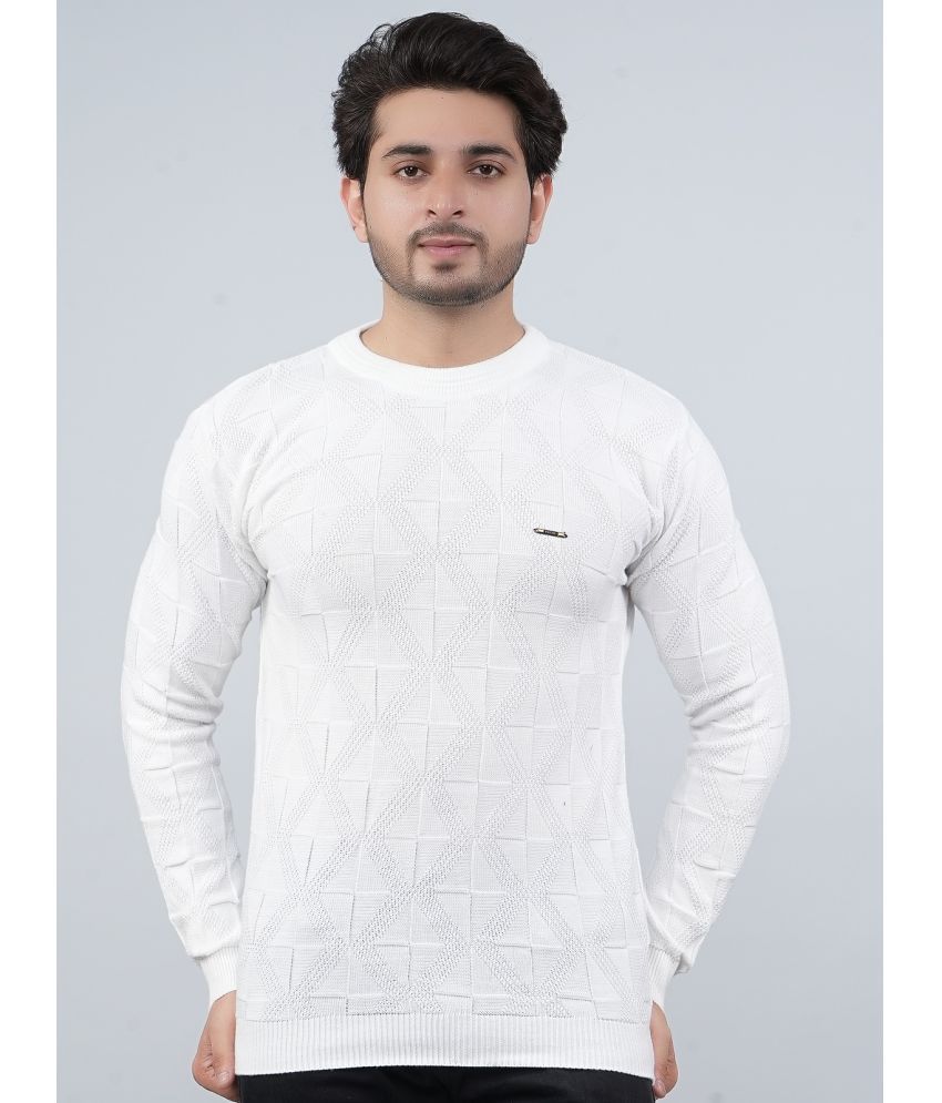     			FEVERFEW Cotton Blend Round Neck Men's Full Sleeves Pullover Sweater - White ( Pack of 1 )