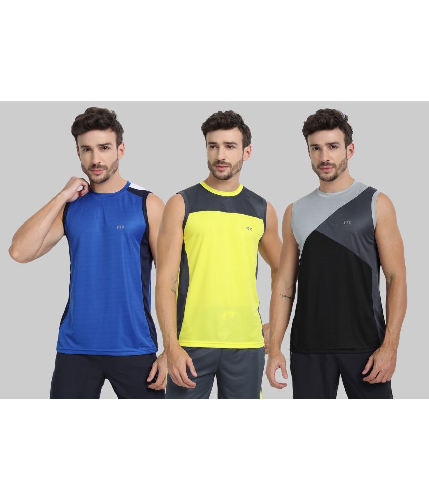     			FTX Polyester Regular Fit Colorblock Sleeveless Men's Round T-Shirt - Black ( Pack of 3 )