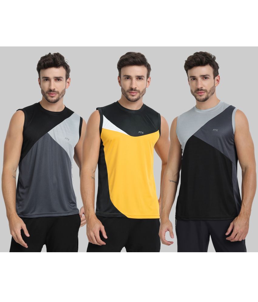     			FTX Polyester Regular Fit Colorblock Sleeveless Men's Round T-Shirt - Black ( Pack of 3 )