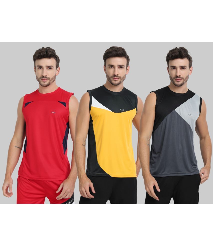     			FTX Polyester Regular Fit Colorblock Sleeveless Men's Round T-Shirt - Dark Grey ( Pack of 3 )