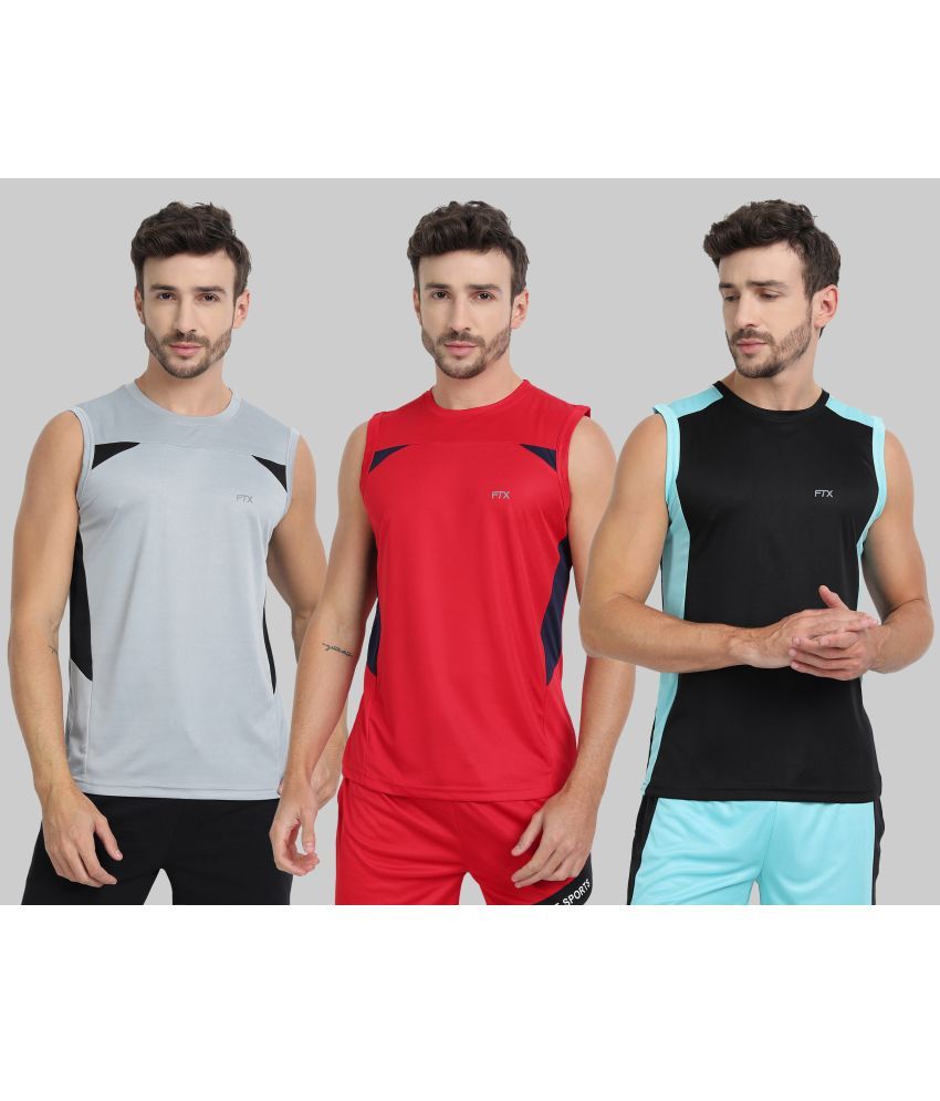     			FTX Polyester Regular Fit Colorblock Sleeveless Men's Round T-Shirt - Black ( Pack of 3 )