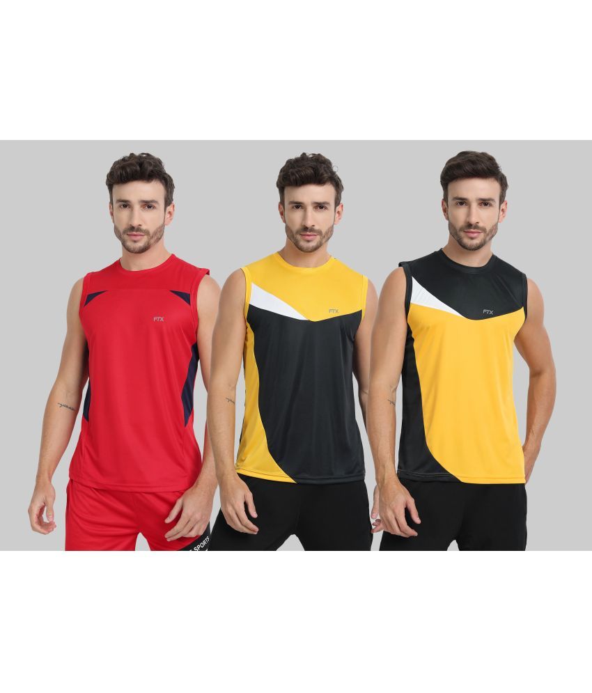     			FTX Polyester Regular Fit Colorblock Sleeveless Men's Round T-Shirt - Charcoal ( Pack of 3 )