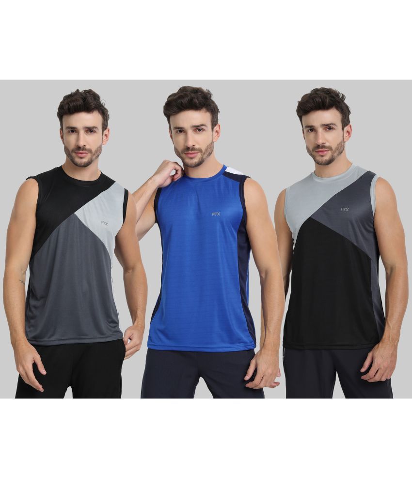     			FTX Polyester Regular Fit Colorblock Sleeveless Men's Round T-Shirt - Dark Grey ( Pack of 3 )