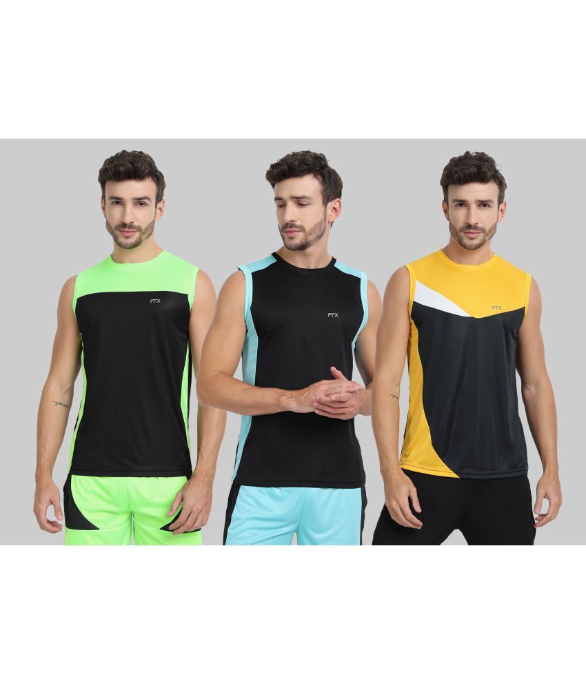     			FTX Polyester Regular Fit Colorblock Sleeveless Men's Round T-Shirt - Charcoal ( Pack of 3 )