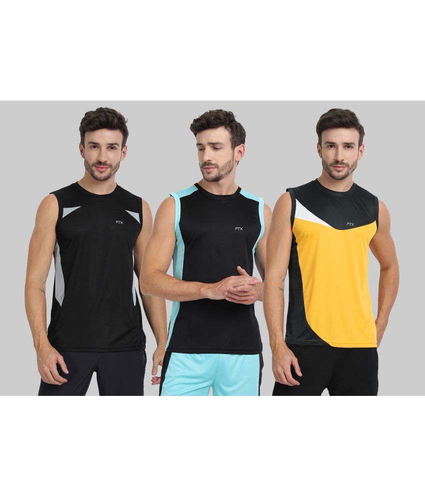     			FTX Polyester Regular Fit Colorblock Sleeveless Men's Round T-Shirt - Gold ( Pack of 3 )