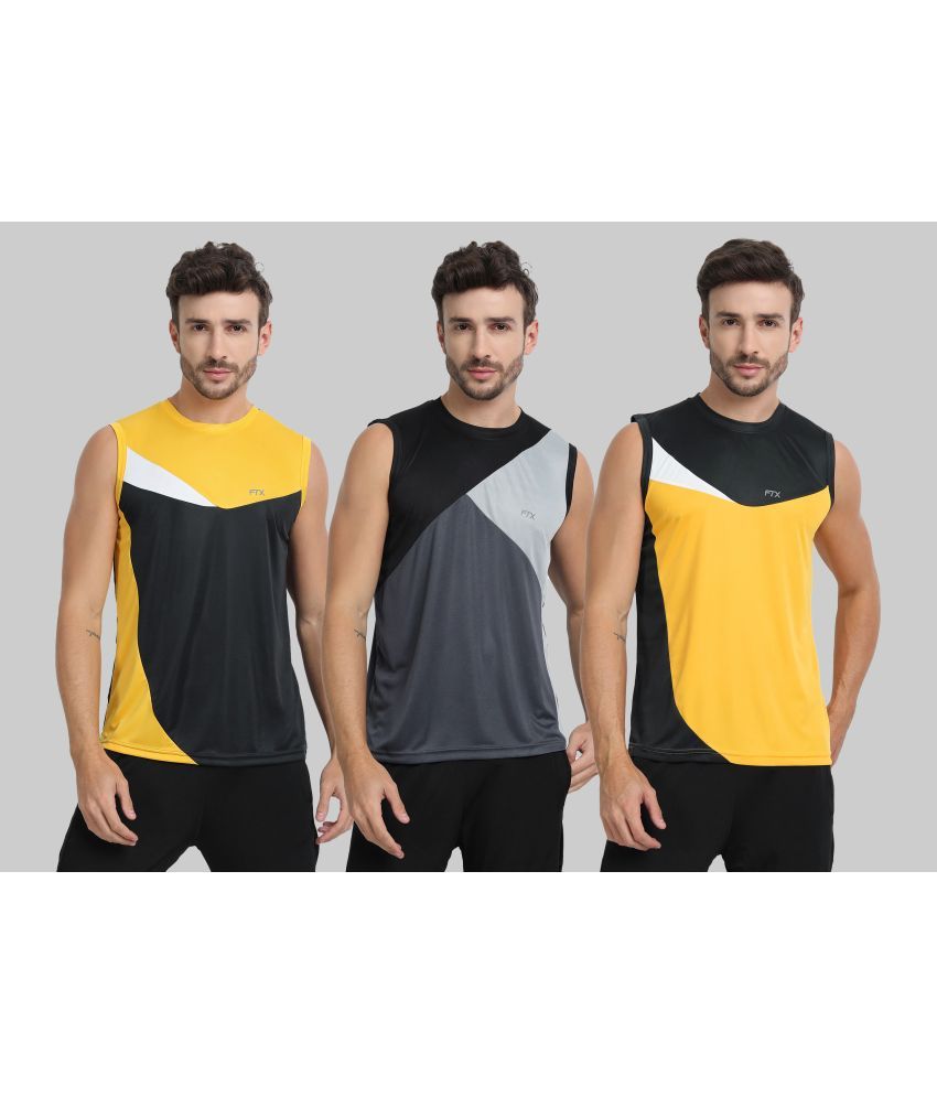     			FTX Polyester Regular Fit Colorblock Sleeveless Men's Round T-Shirt - Dark Grey ( Pack of 3 )