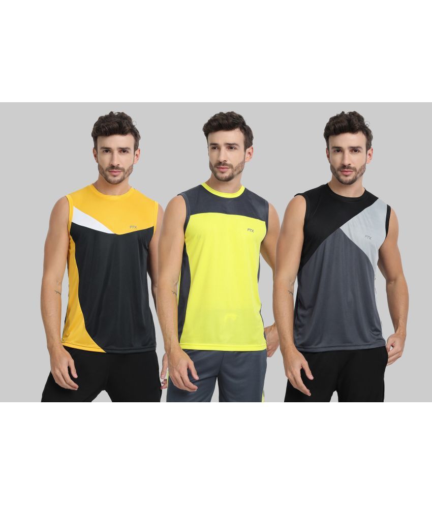     			FTX Polyester Regular Fit Colorblock Sleeveless Men's Round T-Shirt - Dark Grey ( Pack of 3 )