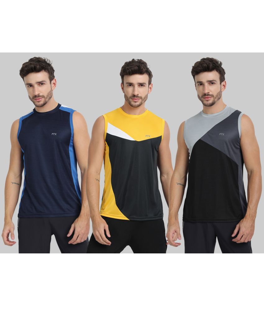     			FTX Polyester Regular Fit Colorblock Sleeveless Men's Round T-Shirt - Charcoal ( Pack of 3 )