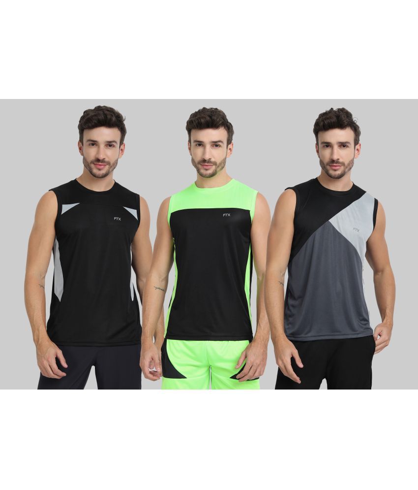     			FTX Polyester Regular Fit Colorblock Sleeveless Men's Round T-Shirt - Grey ( Pack of 3 )