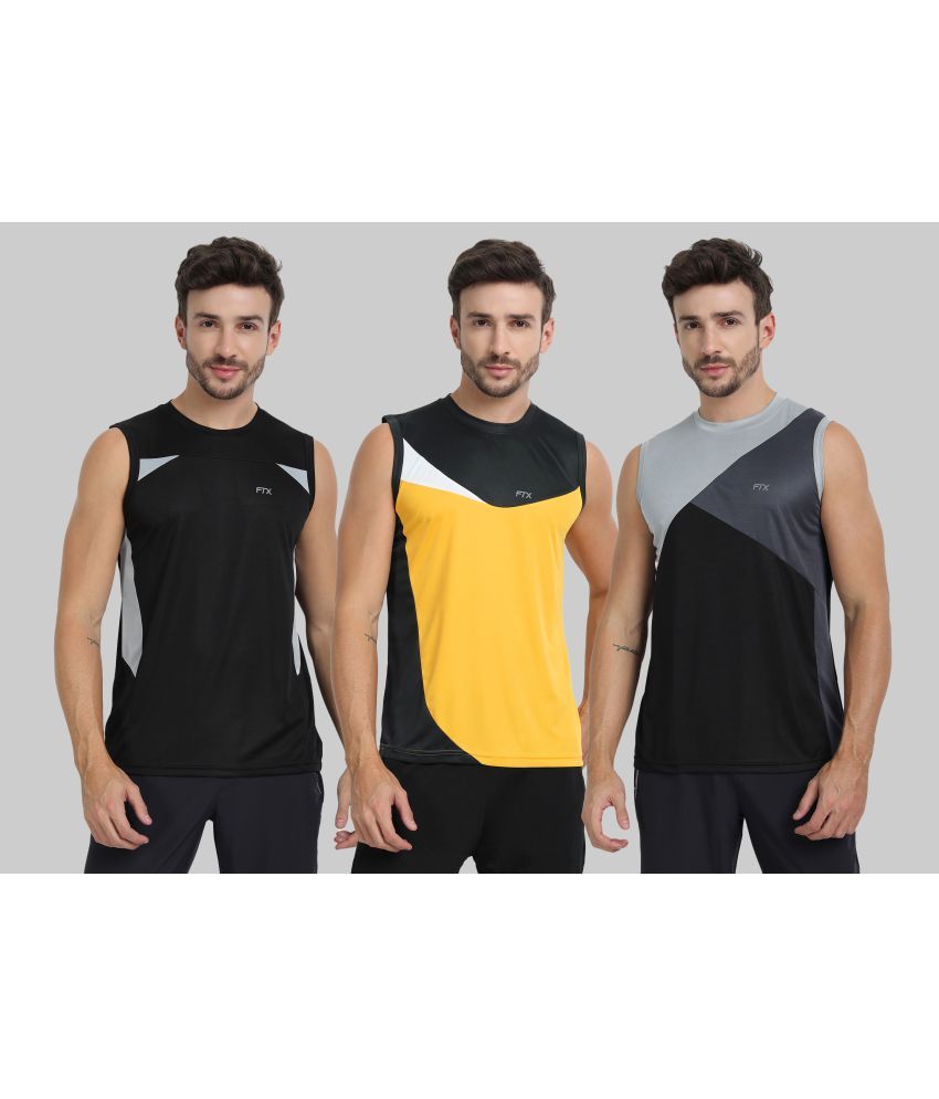     			FTX Polyester Regular Fit Colorblock Sleeveless Men's Round T-Shirt - Yellow ( Pack of 3 )