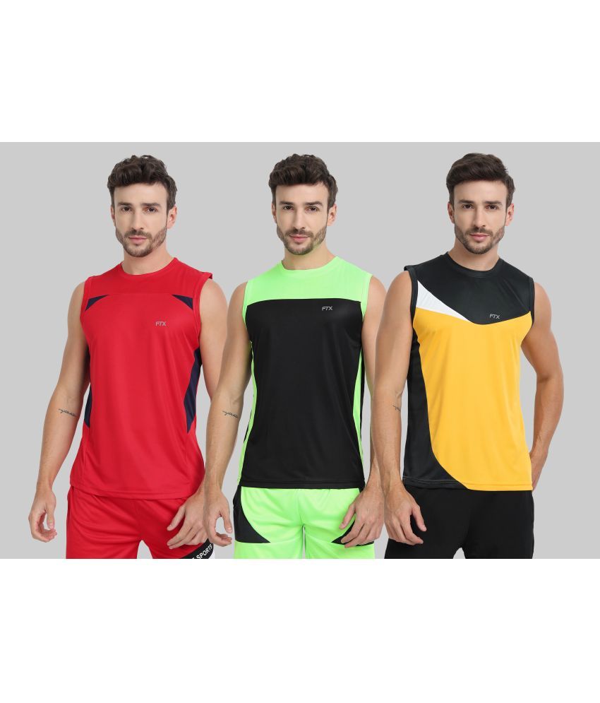     			FTX Polyester Regular Fit Colorblock Sleeveless Men's Round T-Shirt - Black ( Pack of 3 )