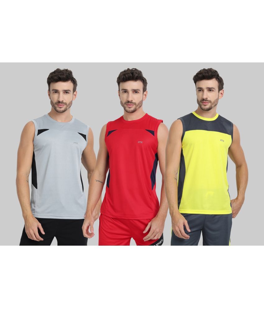     			FTX Polyester Regular Fit Colorblock Sleeveless Men's Round T-Shirt - Yellow ( Pack of 3 )