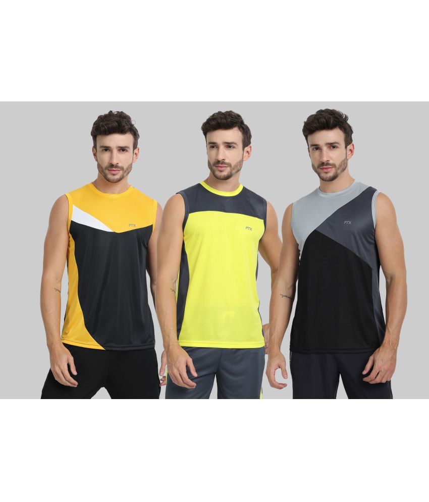     			FTX Polyester Regular Fit Colorblock Sleeveless Men's Round T-Shirt - Black ( Pack of 3 )