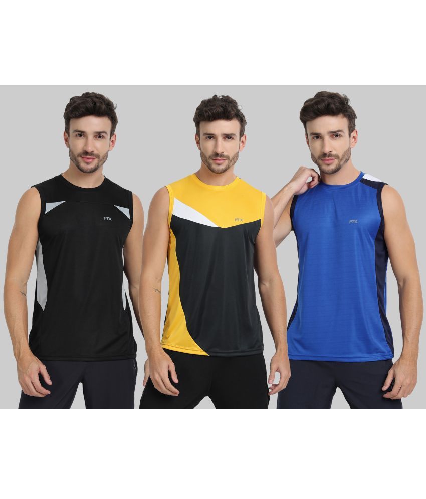     			FTX Polyester Regular Fit Colorblock Sleeveless Men's Round T-Shirt - Black ( Pack of 3 )