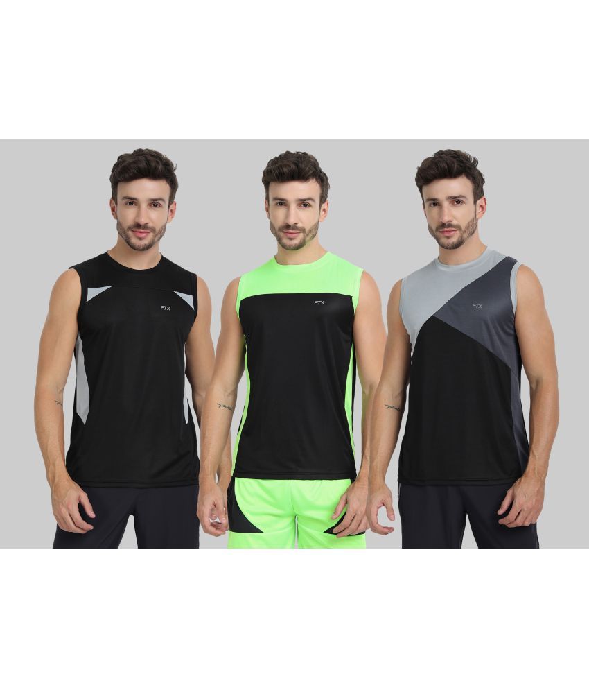     			FTX Polyester Regular Fit Colorblock Sleeveless Men's Round T-Shirt - Multicolor ( Pack of 3 )