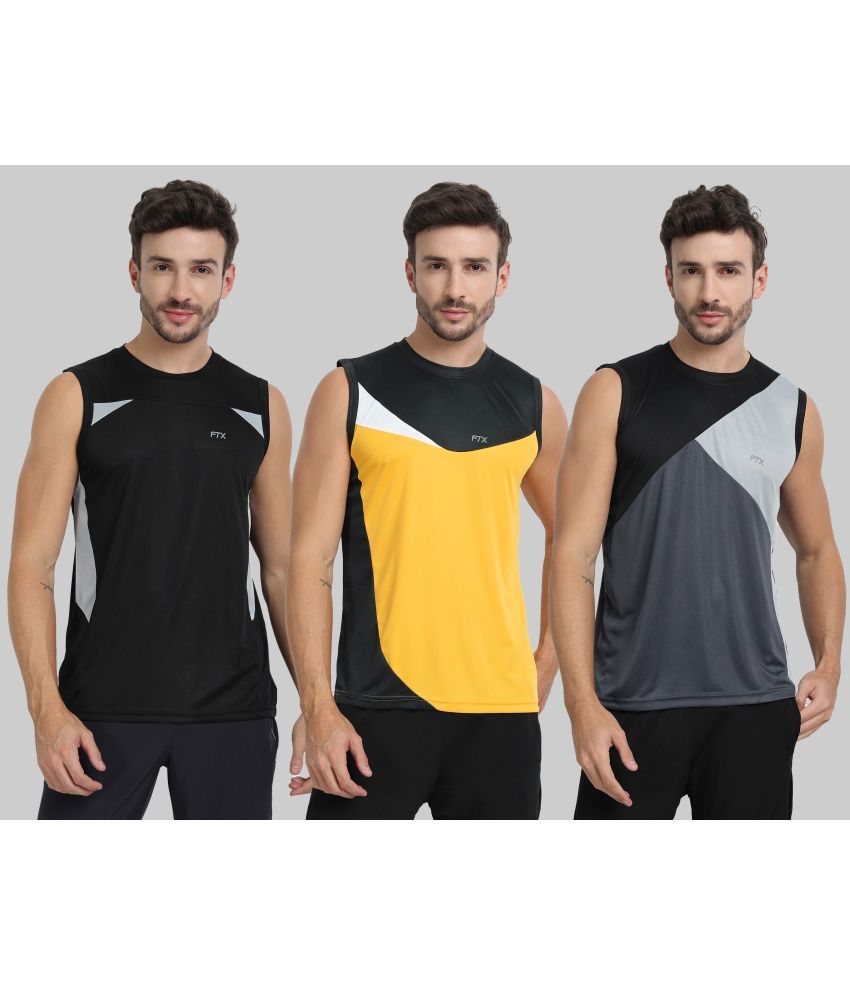     			FTX Polyester Regular Fit Colorblock Sleeveless Men's Round T-Shirt - Dark Grey ( Pack of 3 )