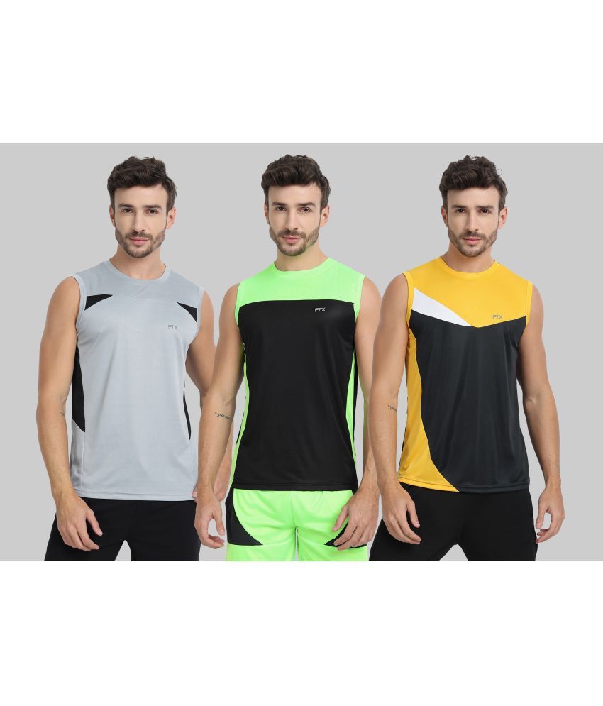     			FTX Polyester Regular Fit Colorblock Sleeveless Men's Round T-Shirt - Charcoal ( Pack of 3 )