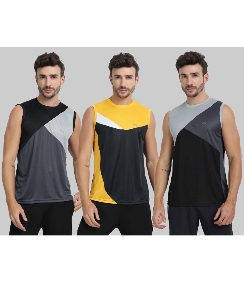     			FTX Polyester Regular Fit Colorblock Sleeveless Men's Round T-Shirt - Grey ( Pack of 3 )