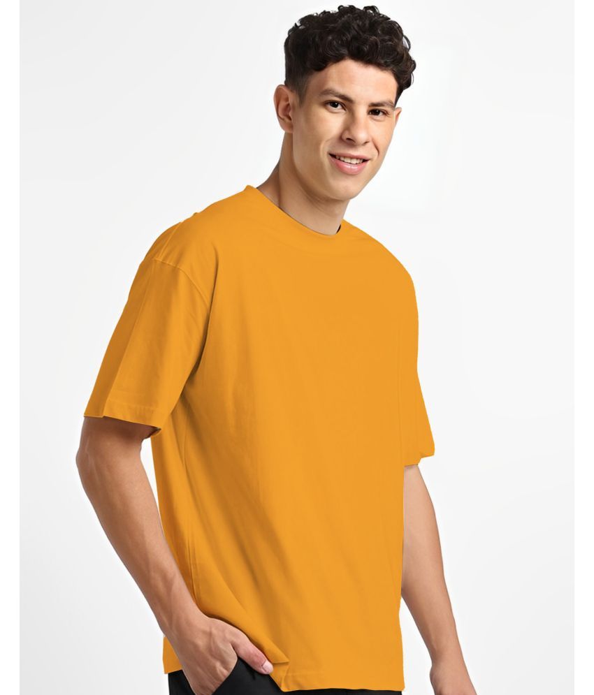     			GESPO Cotton Oversized Fit Solid Half Sleeves Men's Round T-Shirt - Mustard ( Pack of 1 )