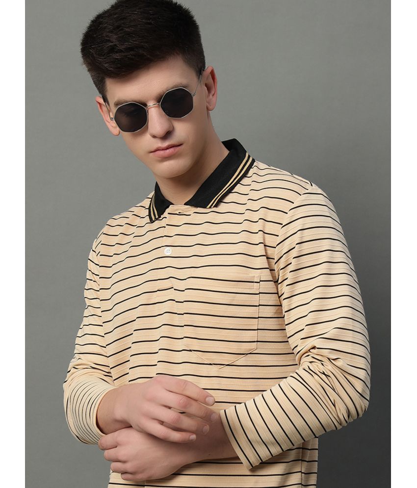     			GET GOLF Pack of 1 Cotton Blend Regular Fit Striped Full Sleeves Men's Polo T Shirt ( Beige )