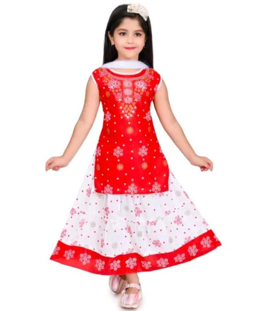     			SM glob Cotton Blend Frock For Girls ( Pack of 1 , Red )