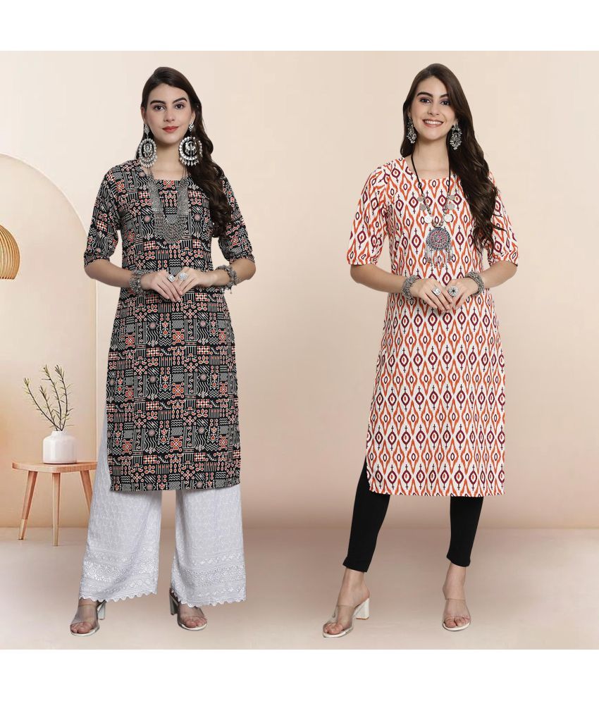     			1 Stop Fashion Pack of 2 Crepe Printed Straight Women's Kurti - ( Multicolor3 )