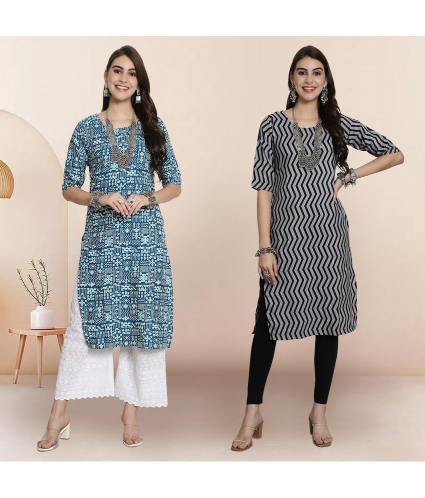     			1 Stop Fashion Pack of 2 Crepe Printed Straight Women's Kurti - ( Multicoloured )