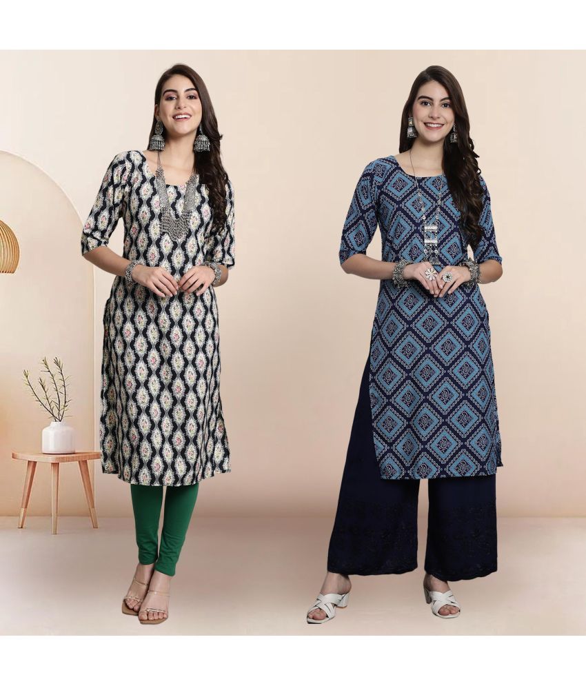     			1 Stop Fashion Pack of 2 Crepe Printed Straight Women's Kurti - ( Multicolor3 )