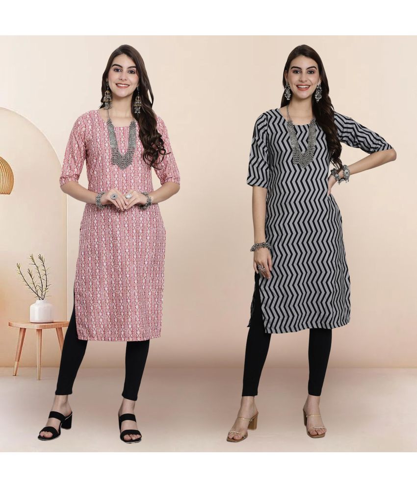     			1 Stop Fashion Pack of 2 Crepe Printed Straight Women's Kurti - ( Multicolor2 )