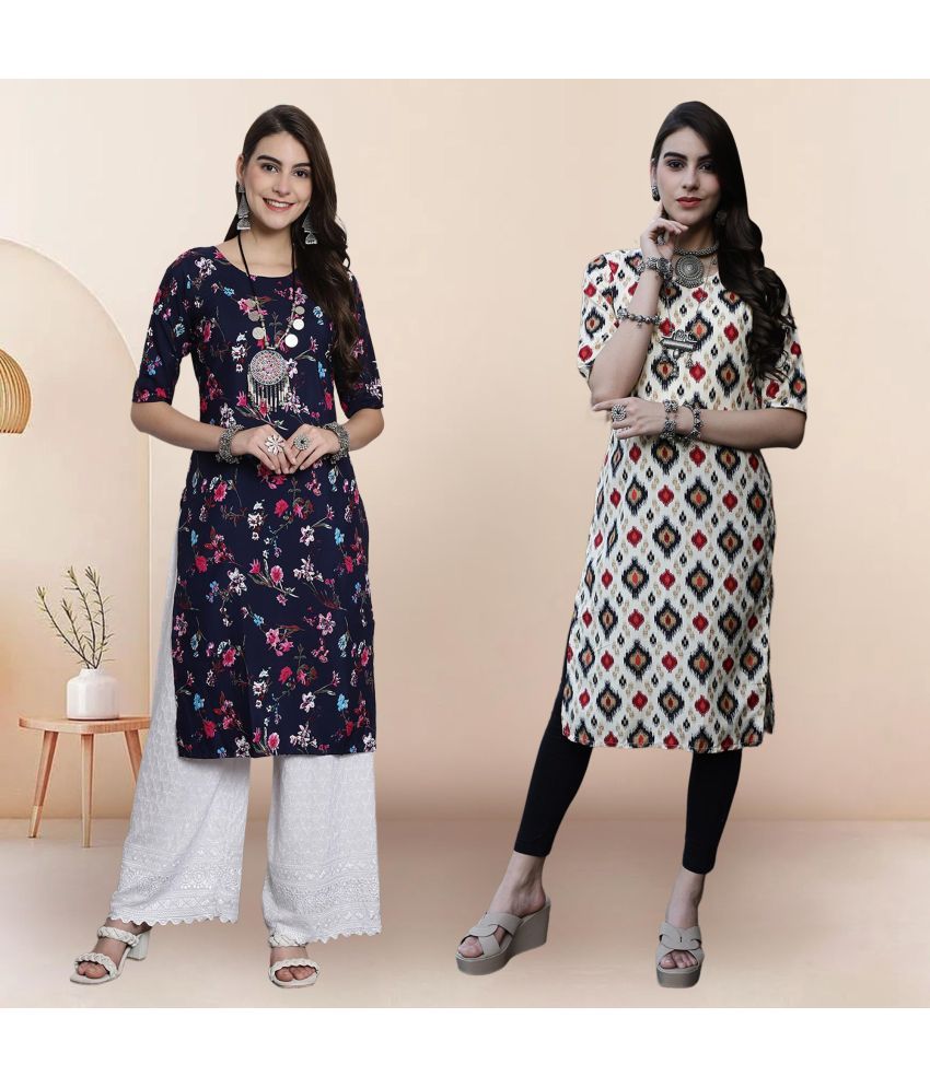     			1 Stop Fashion Pack of 2 Crepe Printed Straight Women's Kurti - ( Multicolor1 )