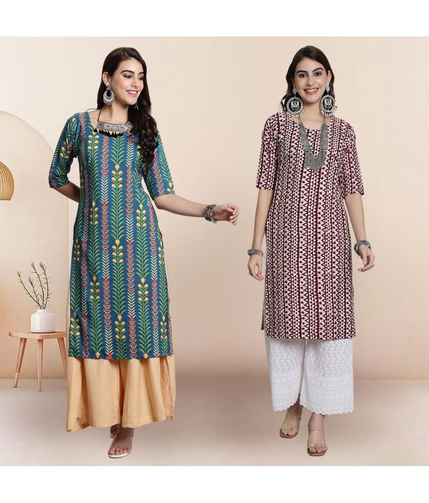     			1 Stop Fashion Pack of 2 Crepe Printed Straight Women's Kurti - ( Multicoloured )