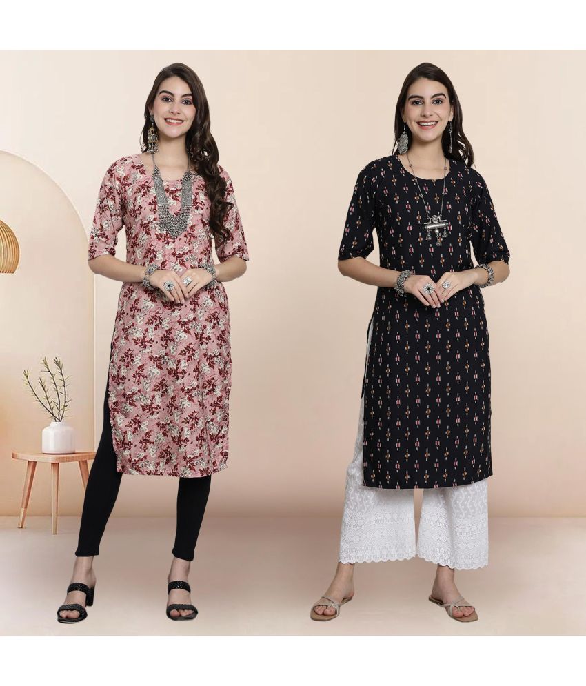     			1 Stop Fashion Pack of 2 Crepe Printed Straight Women's Kurti - ( Multicoloured )