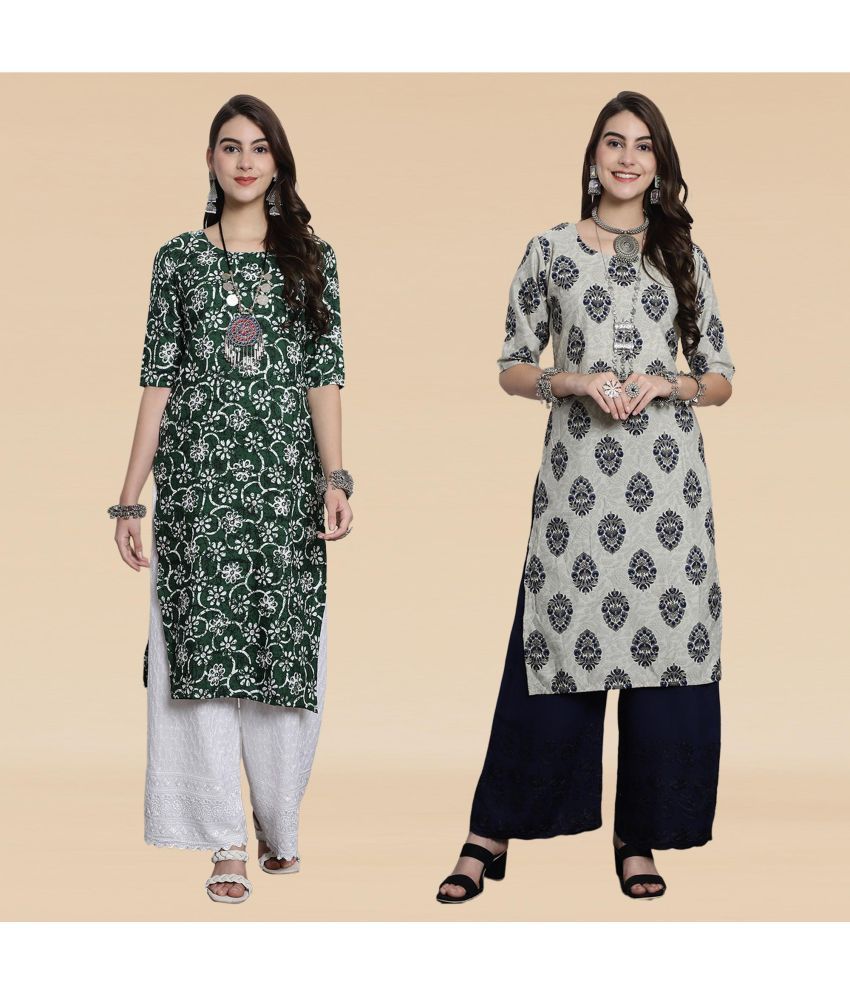     			Ethnicbasket Pack of 2 Crepe Printed Straight Women's Kurti - ( Multicolor1 )