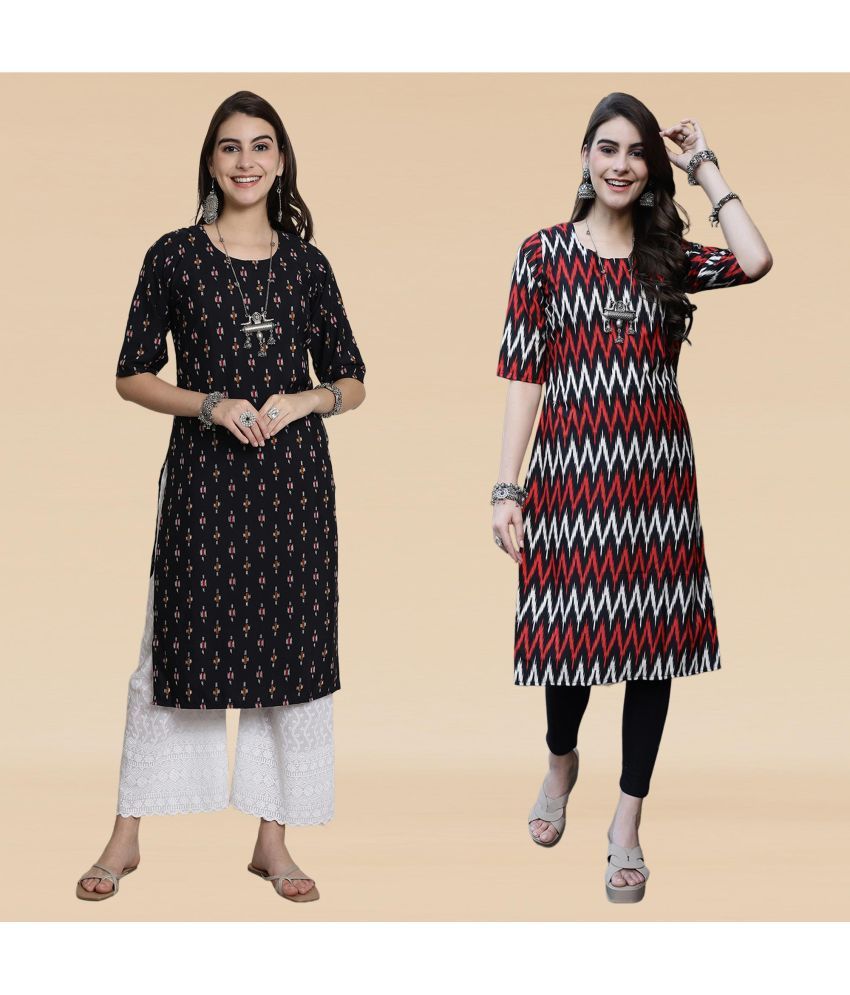     			Ethnicbasket Pack of 2 Crepe Printed Straight Women's Kurti - ( Multicolor1 )