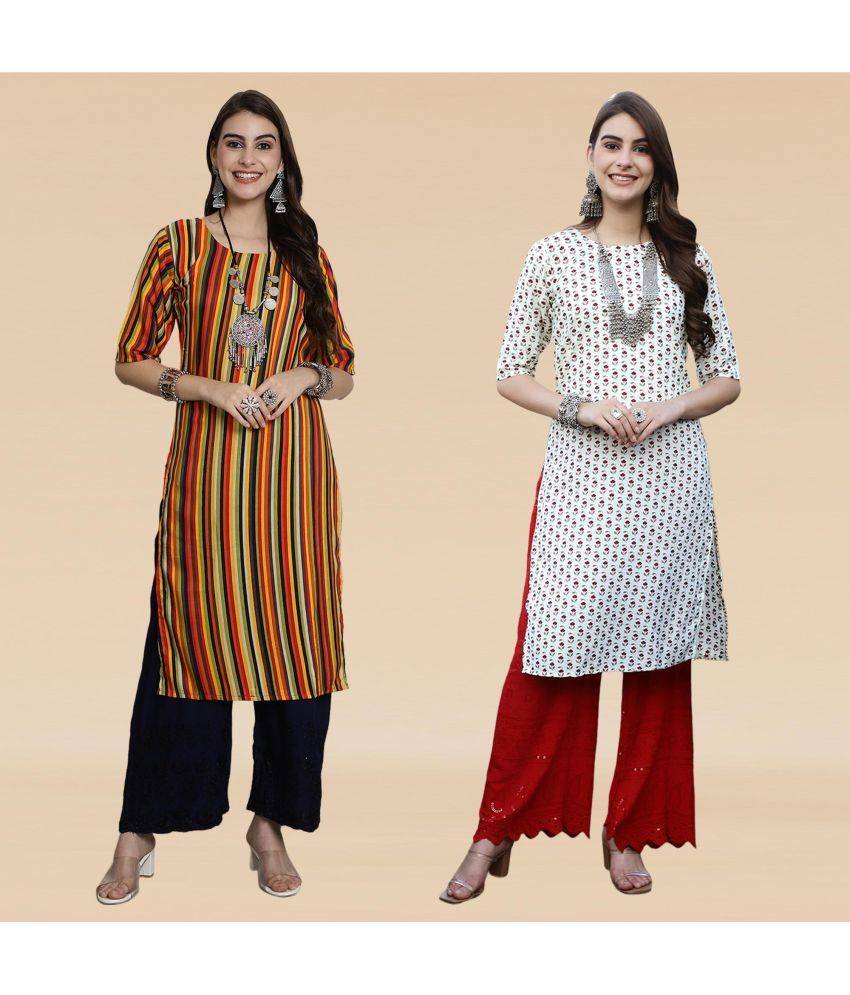     			Ethnicbasket Pack of 2 Crepe Printed Straight Women's Kurti - ( Multicolor1 )