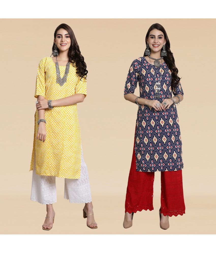     			Ethnicbasket Pack of 2 Crepe Printed Straight Women's Kurti - ( Multicolor1 )