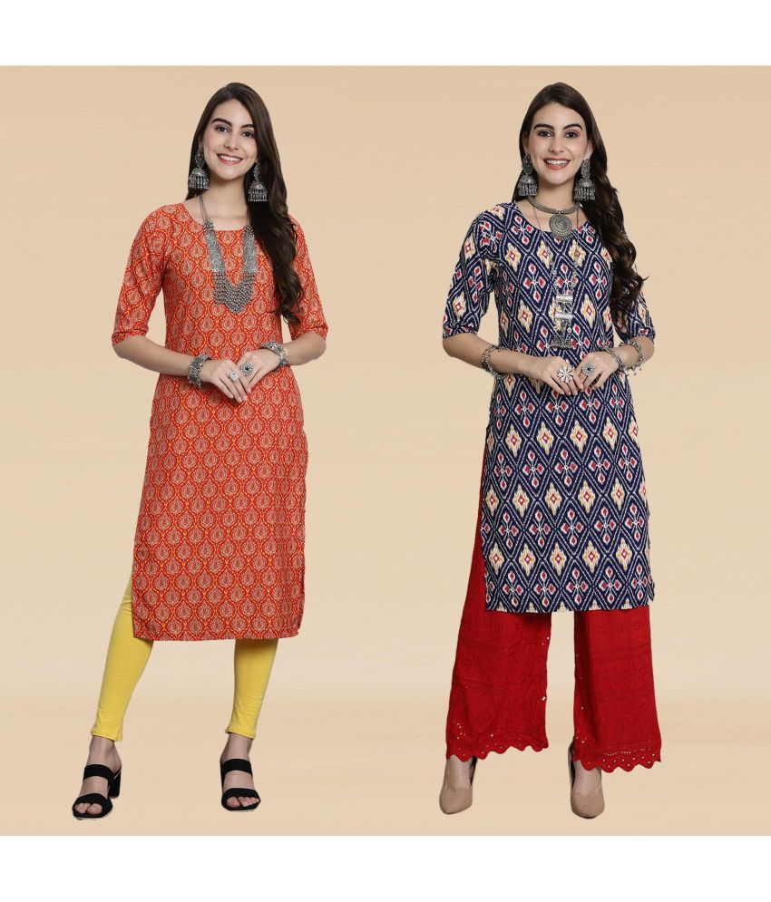     			Ethnicbasket Pack of 2 Crepe Printed Straight Women's Kurti - ( Multicolor4 )