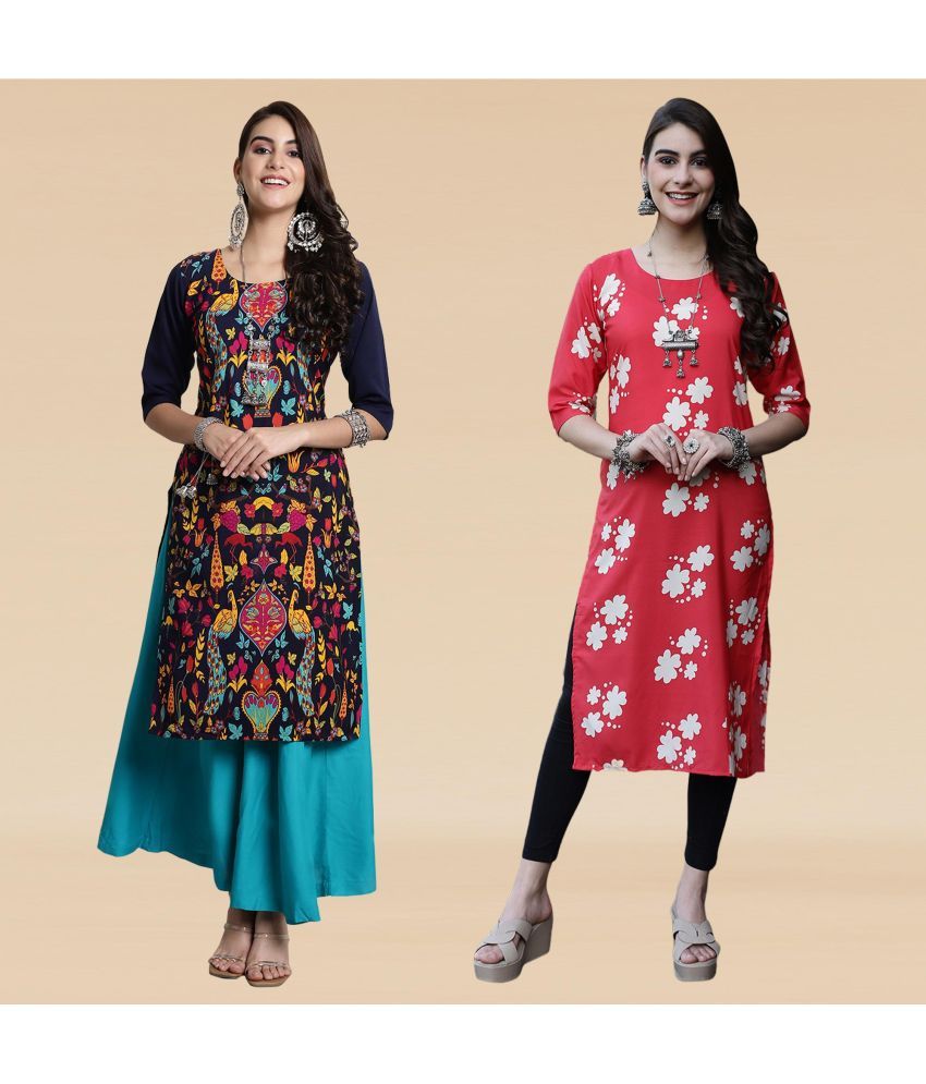     			Ethnicbasket Pack of 2 Crepe Printed Straight Women's Kurti - ( Multicolor4 )