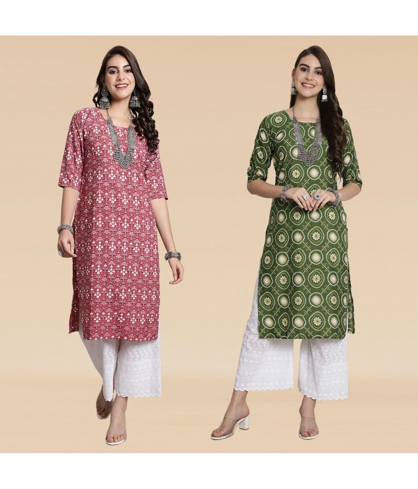     			Ethnicbasket Pack of 2 Crepe Printed Straight Women's Kurti - ( Multicoloured )