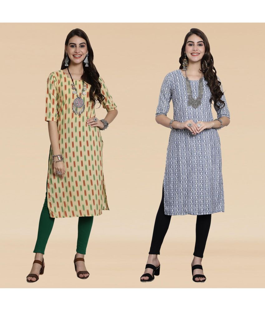     			Ethnicbasket Pack of 2 Crepe Printed Straight Women's Kurti - ( Multicolor4 )