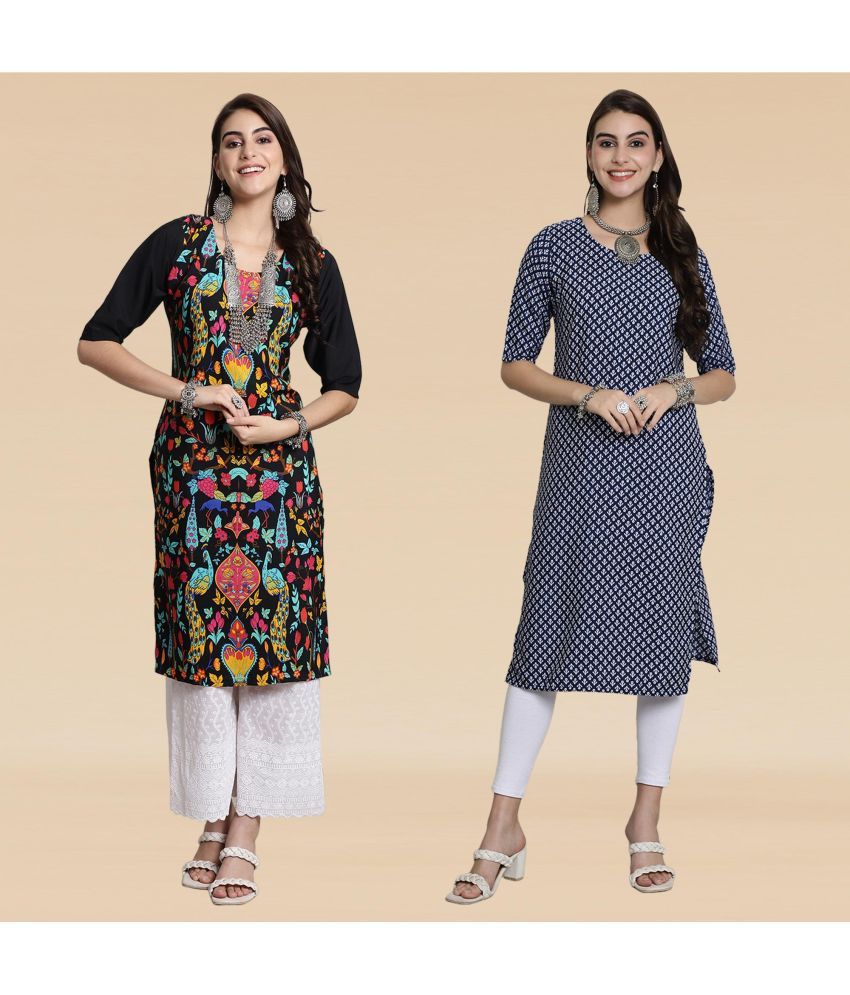     			Ethnicbasket Pack of 2 Crepe Printed Straight Women's Kurti - ( Multicolor1 )