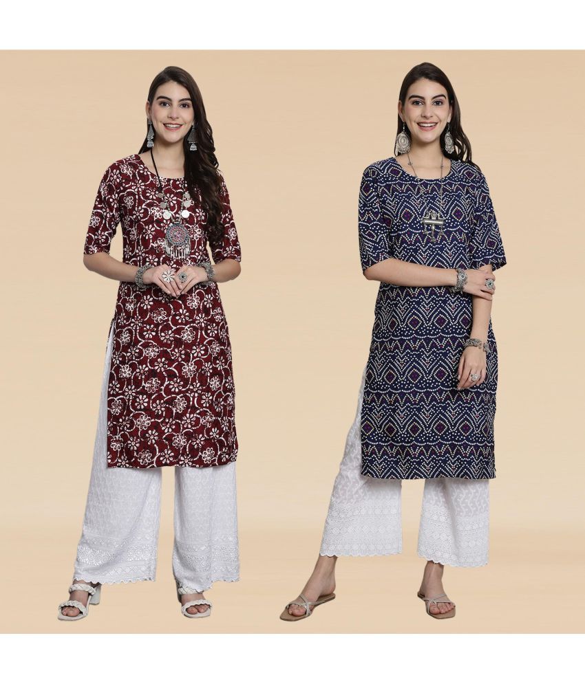     			Ethnicbasket Pack of 2 Crepe Printed Straight Women's Kurti - ( Multicolor3 )