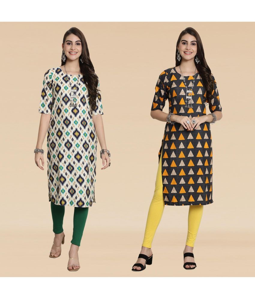     			Ethnicbasket Pack of 2 Crepe Printed Straight Women's Kurti - ( Multicolor4 )